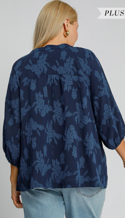 Floral Burnout Split Neck Blouse