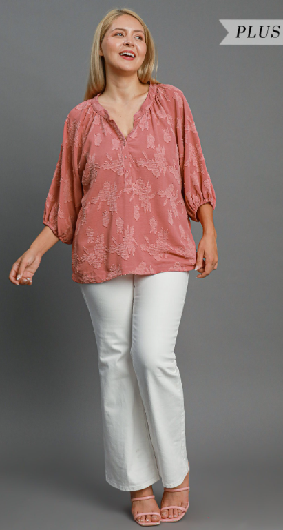Floral Burnout Split Neck Blouse
