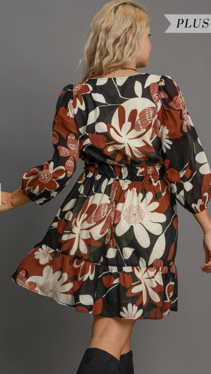 Abstract Print Smocked Dress