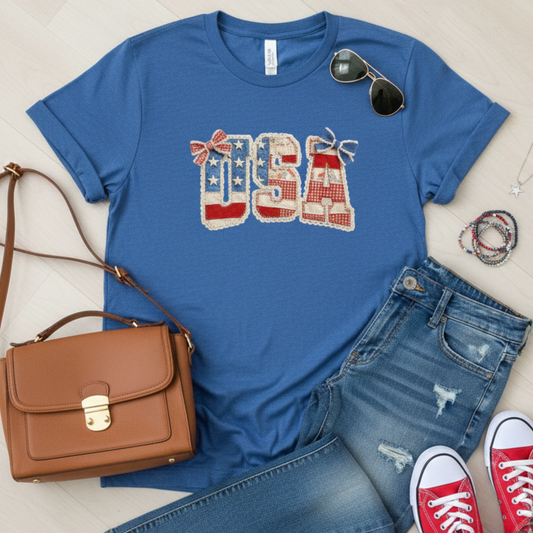 USA T-shirt with Faux Quilting