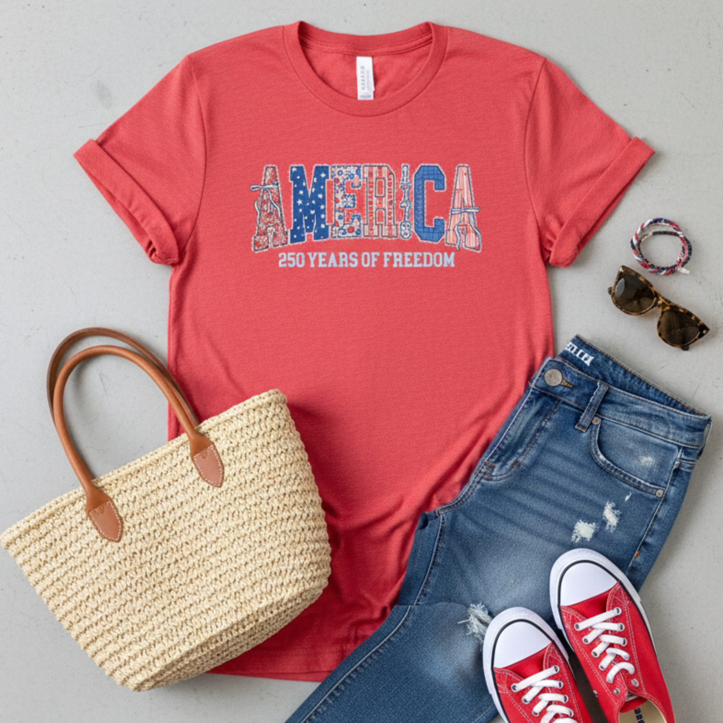 America T-shirt with Faux Quilting