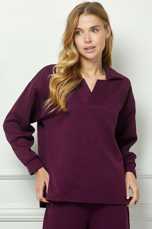Long Sleeve Textured Collared Top