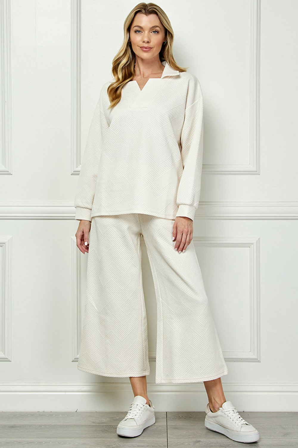 Long Sleeve Textured Collared Top