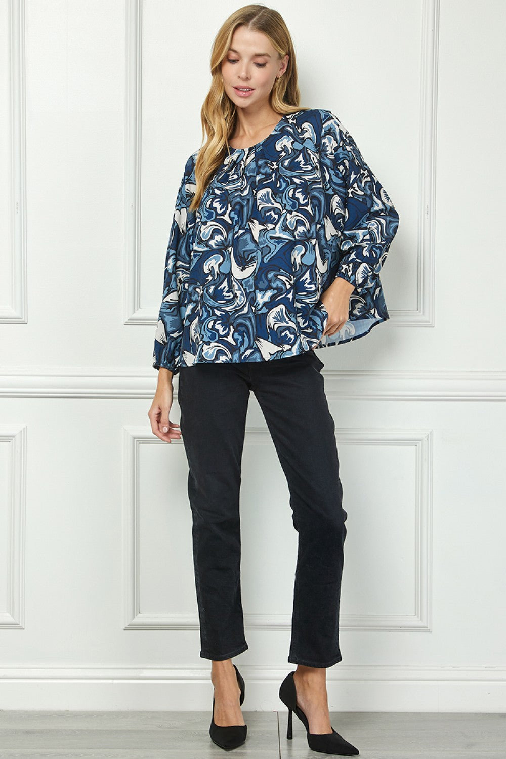 Printed Dolman Sleeve Blouse Top