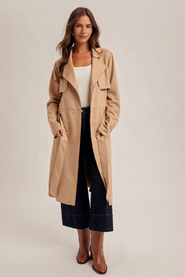 Microsuede Belted Trench Coat