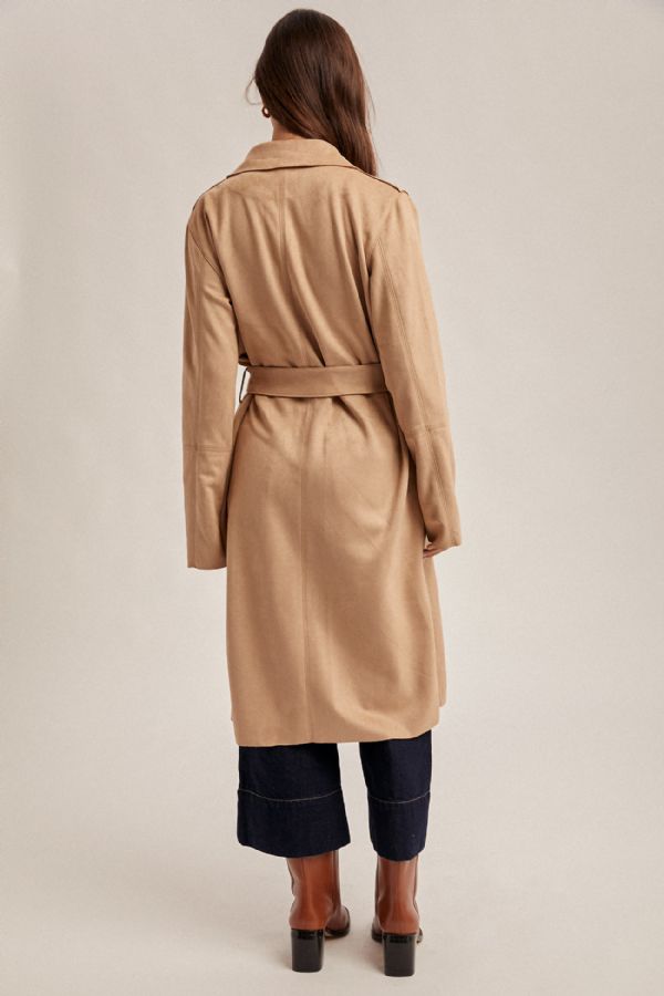 Microsuede Belted Trench Coat