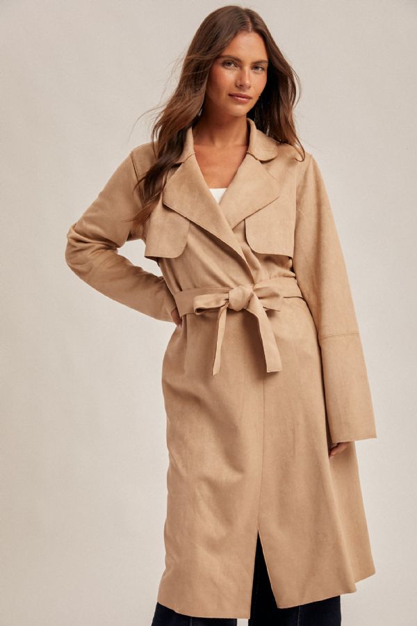 Microsuede Belted Trench Coat