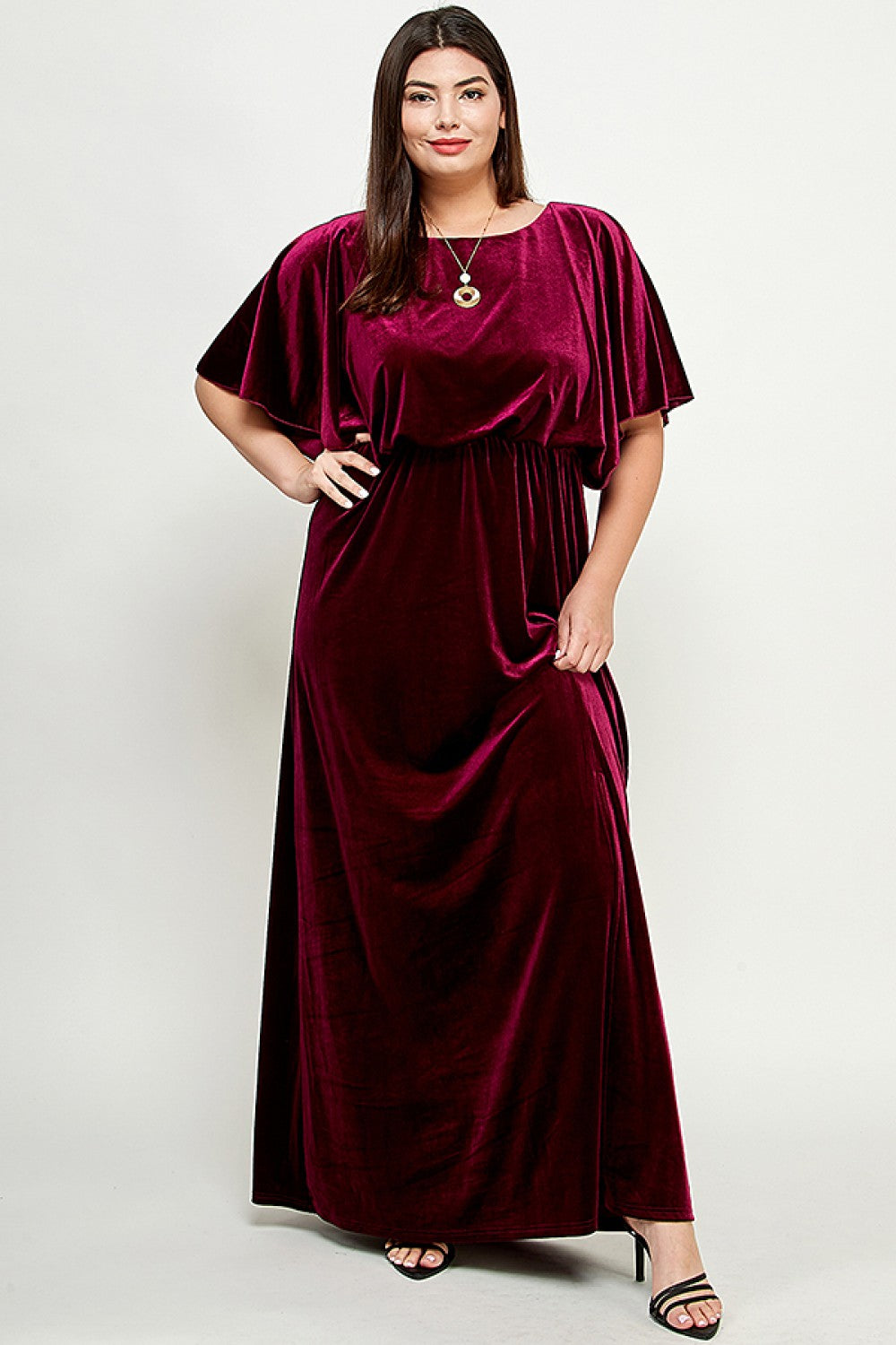 Cape Style Velvet Maxi Dress