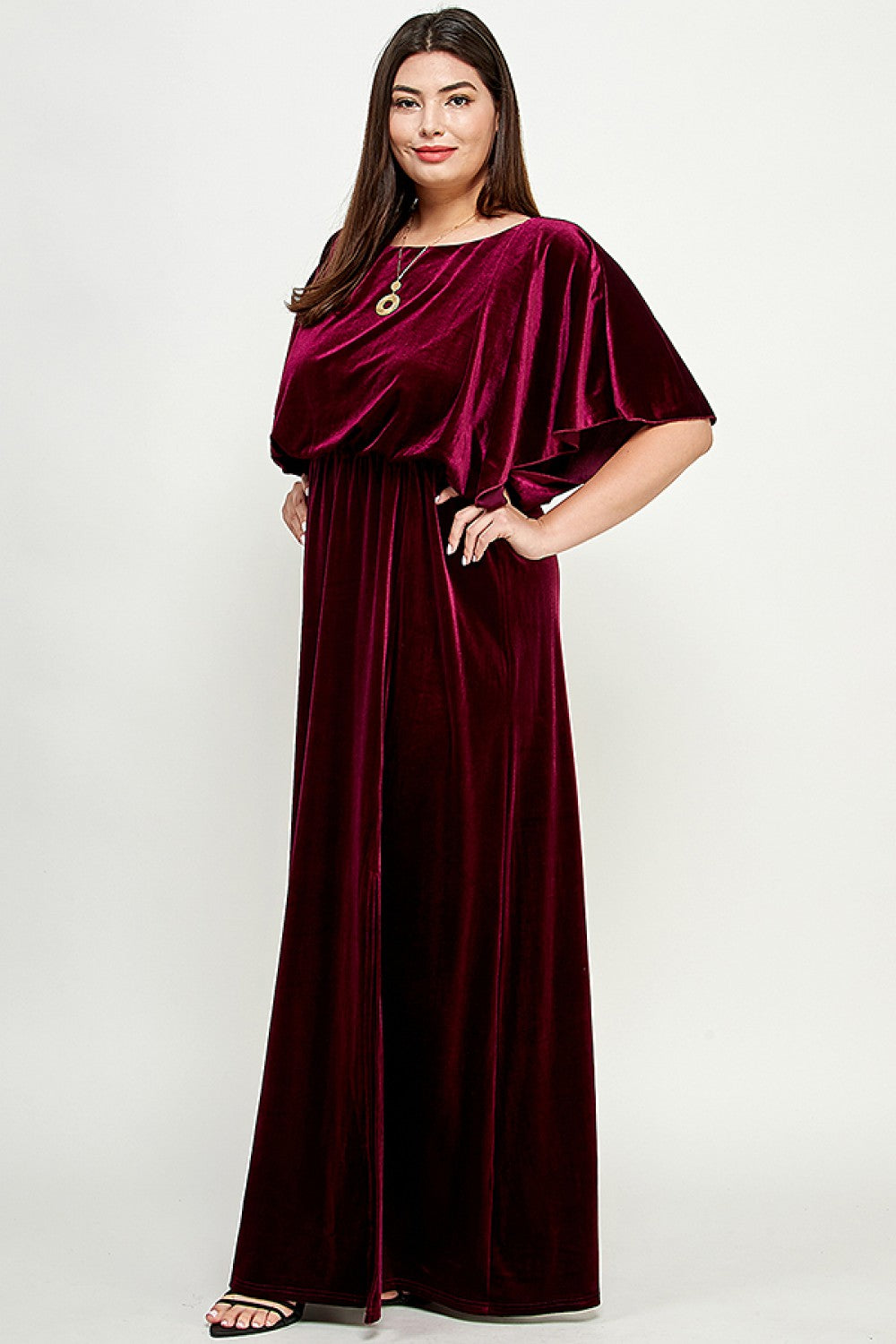 Cape Style Velvet Maxi Dress