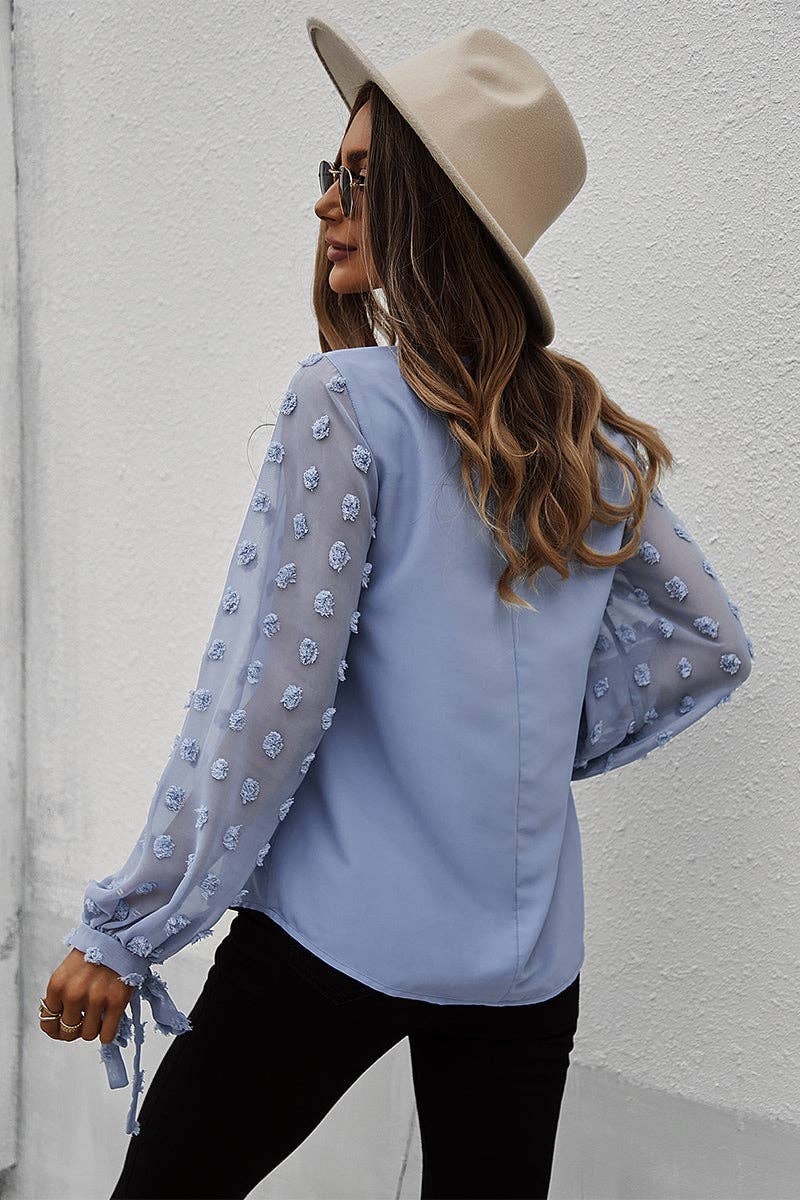 V-Neck Long Sleeve Swiss Dot Top