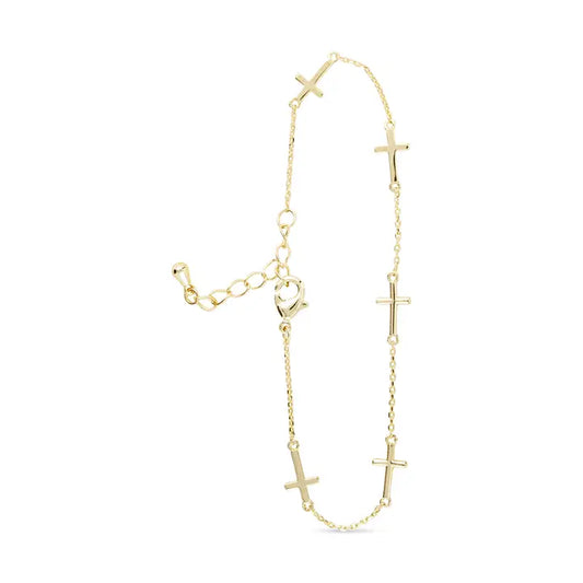 Gold Station Cross Bracelet