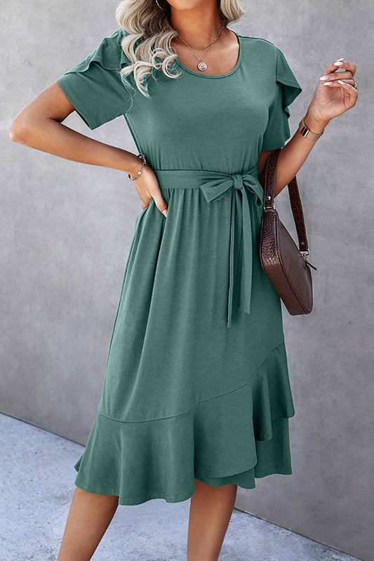 Scoop Neck Short Sleeve Midi Dress