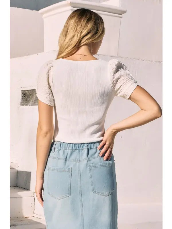 Washed Denim Midi Skirt