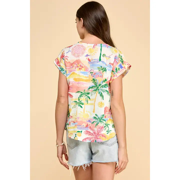 Tropical Print Short Sleeve Top