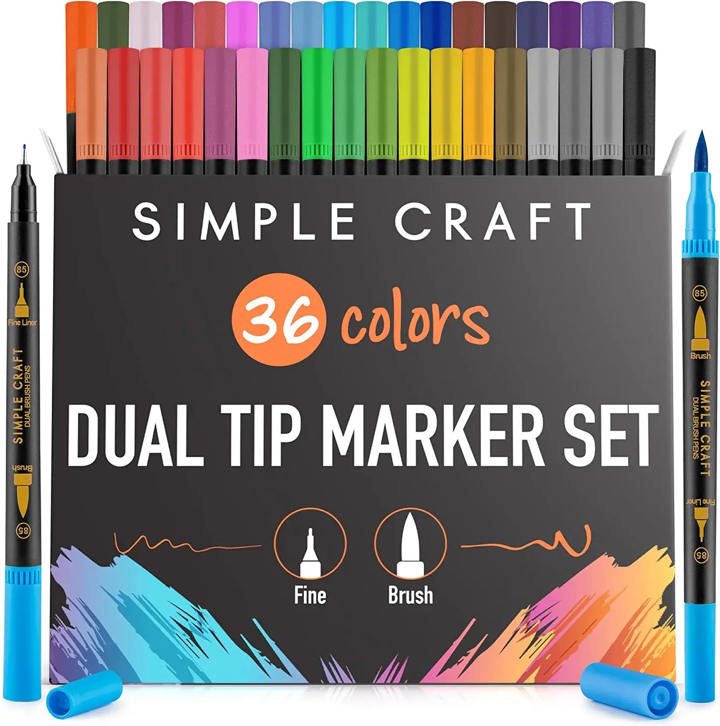 Marker Set - 36 Colored Dual Tip Brush Pens