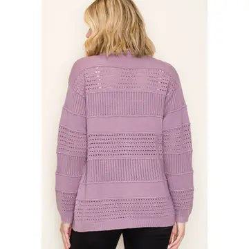 Open Front Pointelle Sweater Cardigan