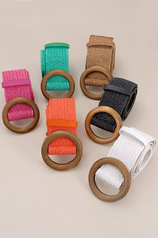 Wooden Buckle Woven Rattan Stretch Waist Belt