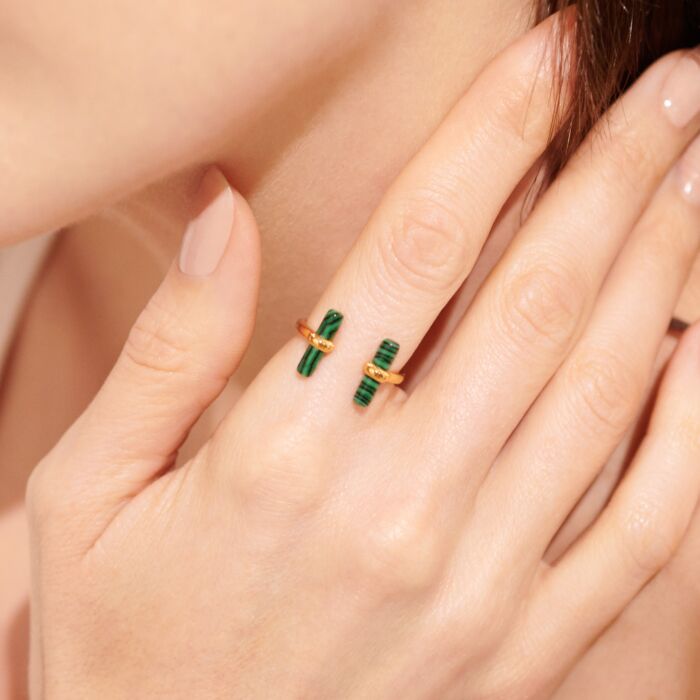 Aura Malachite Bar Ring in Gold-Tone Plating