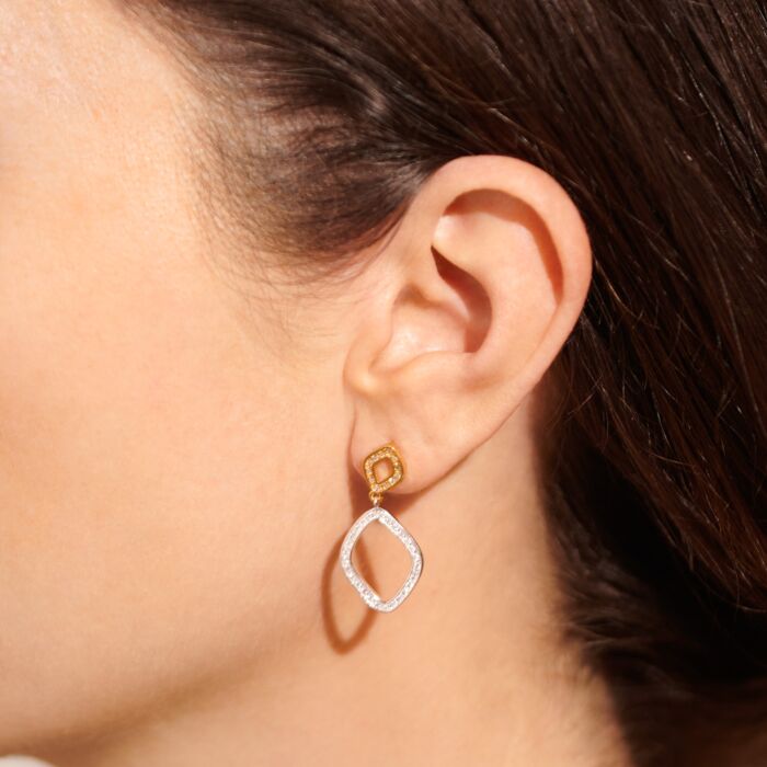 Statement Pavé Earrings in Silver Plating & Gold-Tone Plating