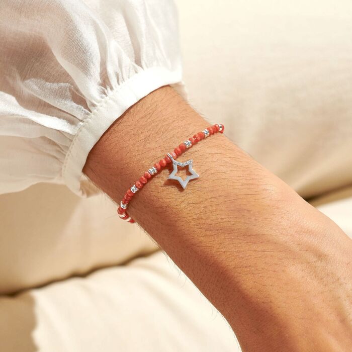Boho Beads Star Bracelet in Coral and Silver Plating
