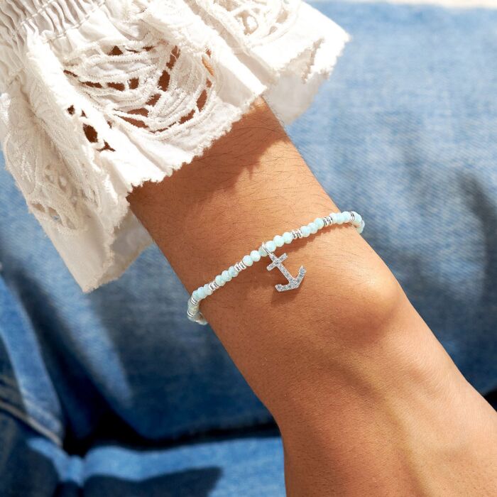 Boho Beads Anchor Bracelet in Blue and Silver Plating
