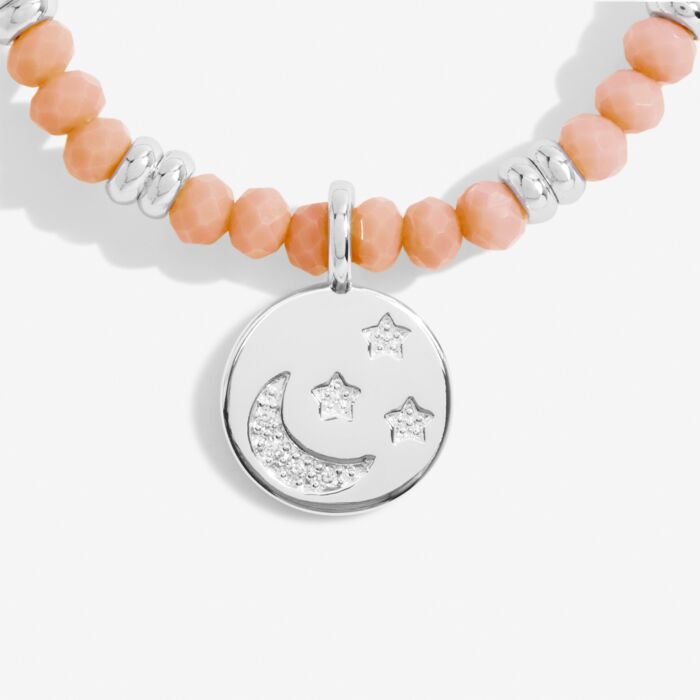 Boho Beads Moon Bracelet in Orange and Silver Plating