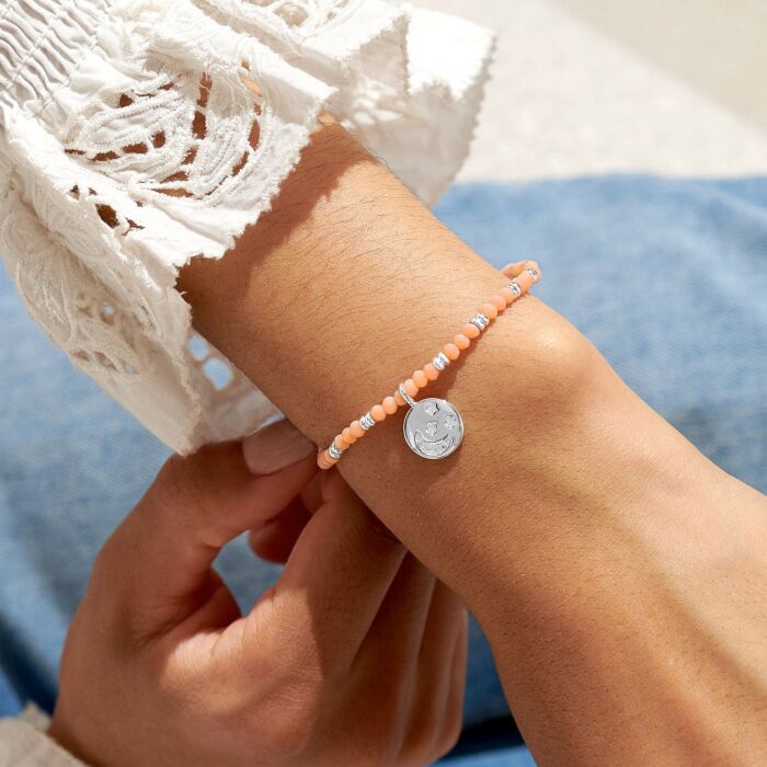 Boho Beads Moon Bracelet in Orange and Silver Plating