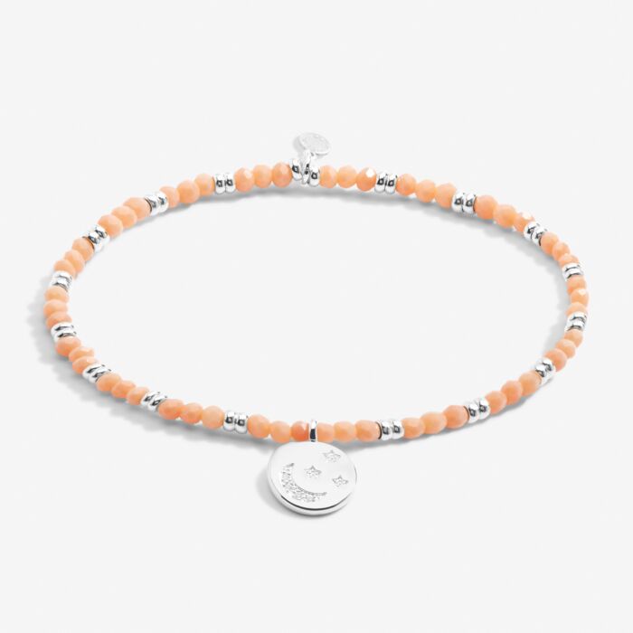 Boho Beads Moon Bracelet in Orange and Silver Plating