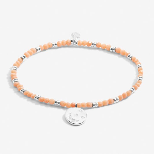 Boho Beads Moon Bracelet in Orange and Silver Plating