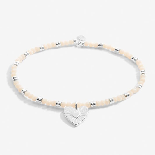 Boho Beads Heart Bracelet in White and Silver Plating