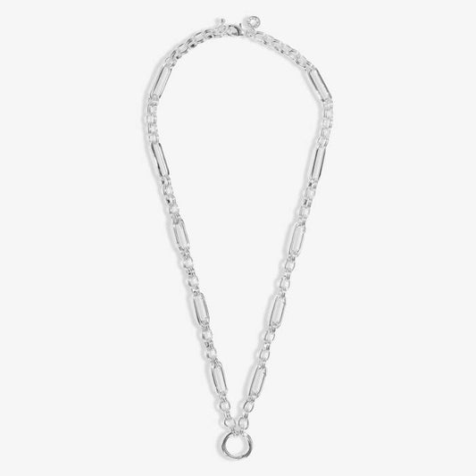 7 Charm Clasps Chunky Oval Chain Necklace in Silver Plating