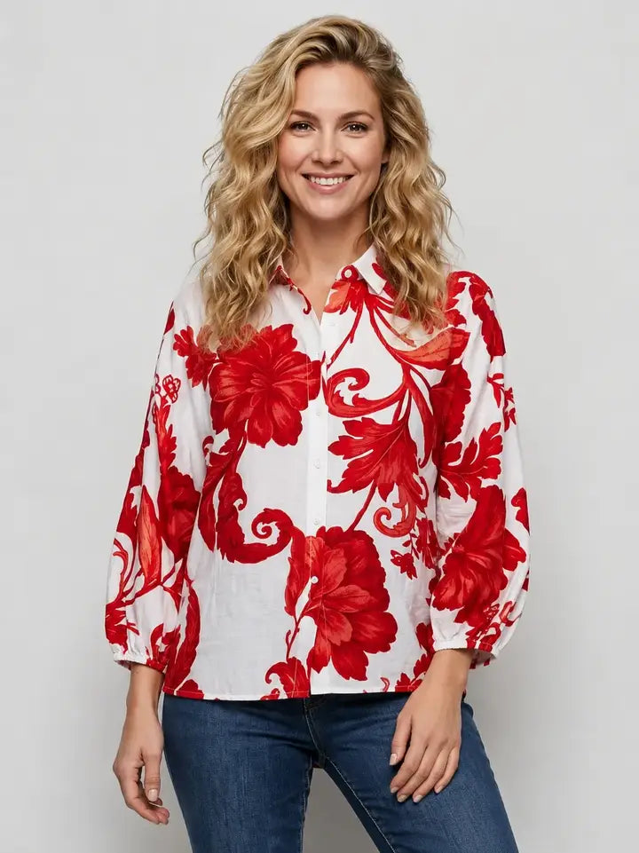 Linique Floral Button Blouse