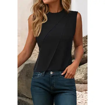 Crew Neck Pleated Tank Top