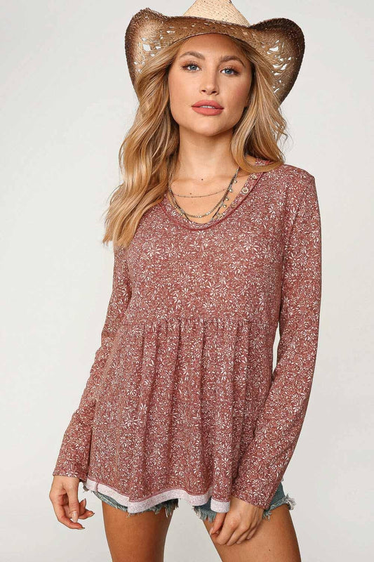 Floral Babydoll Out Seam Knit Top