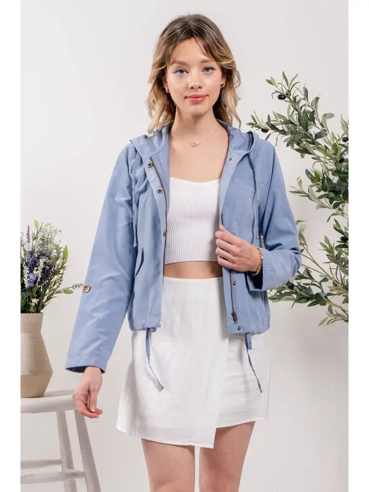 Snap Button Zip Up Hooded Jacket