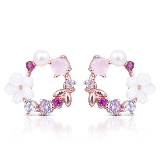 Multi-color Mini Flower Circle Earrings - Rosegold
