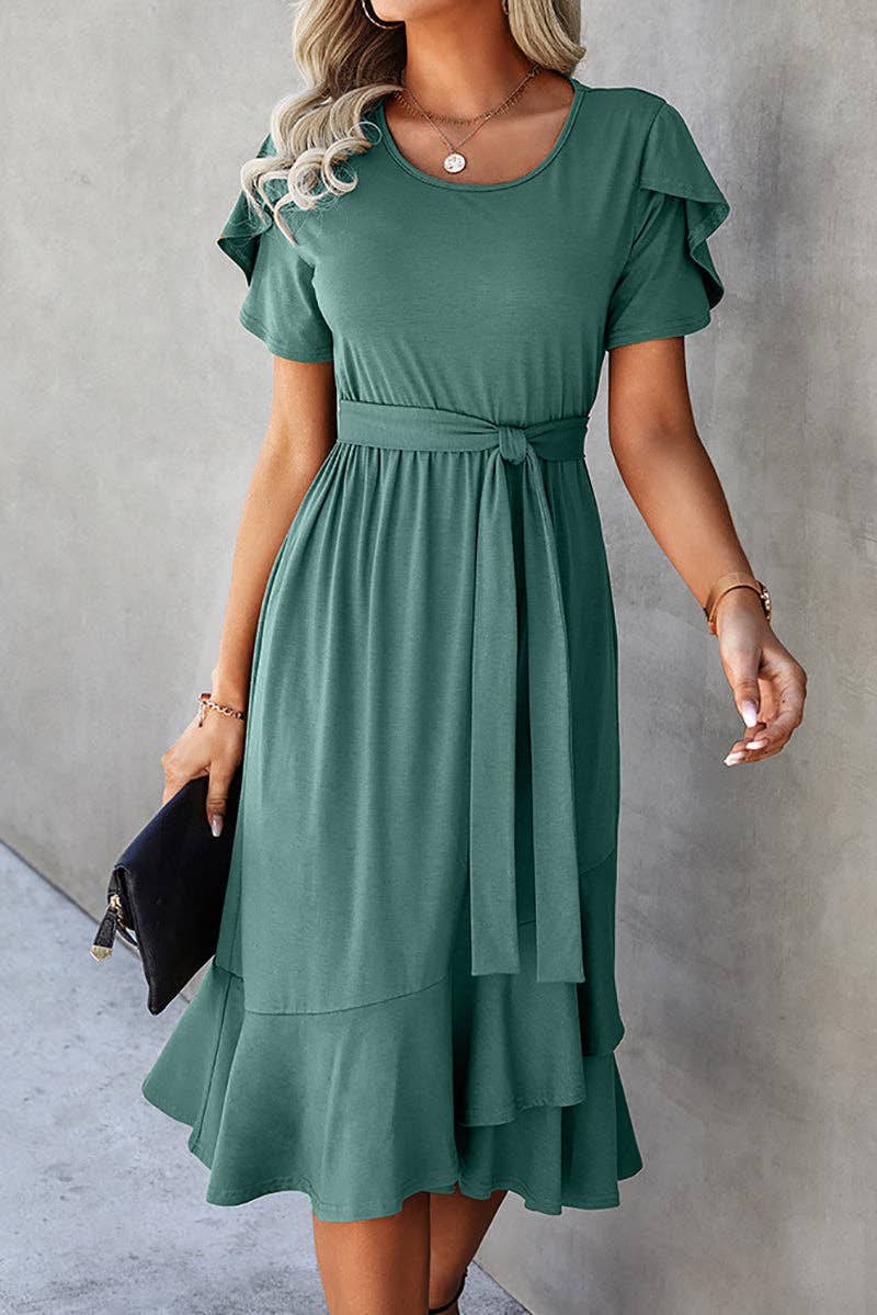 Scoop Neck Short Sleeve Midi Dress