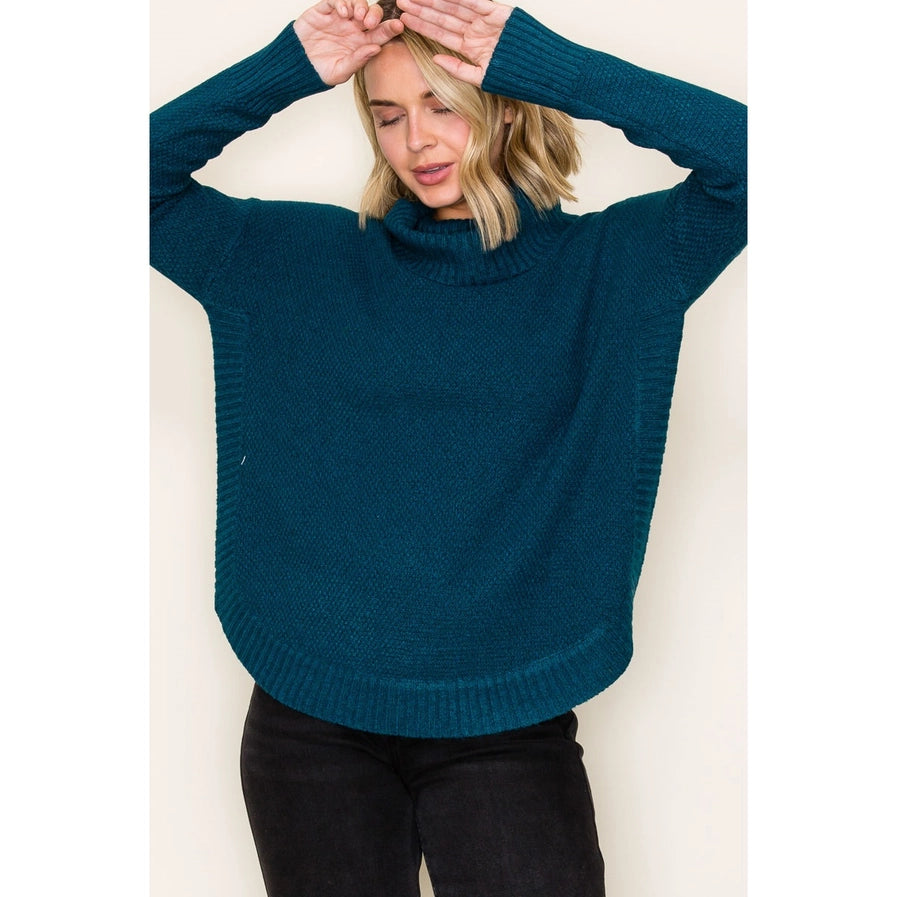 Turtle Neck Waffle Sweater Top