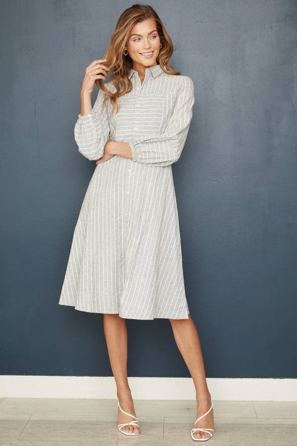 Button Down Stripe Fit & Flare Dress