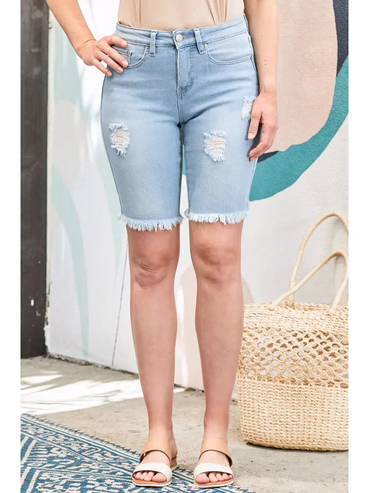 Vintage Dream Bermuda Shorts with Frayed Hem