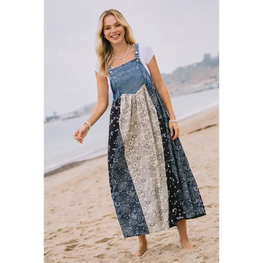Washed Denim Top Overall Dress