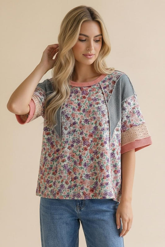 Oversized Floral Color Block Top