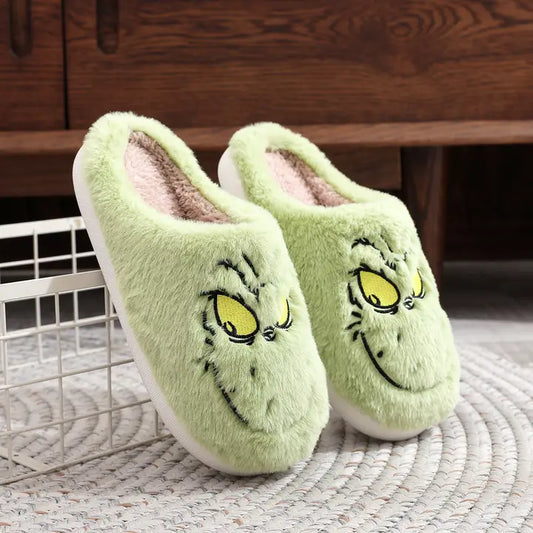 Christmas Grinch Plush Home Fuzzy Slippers
