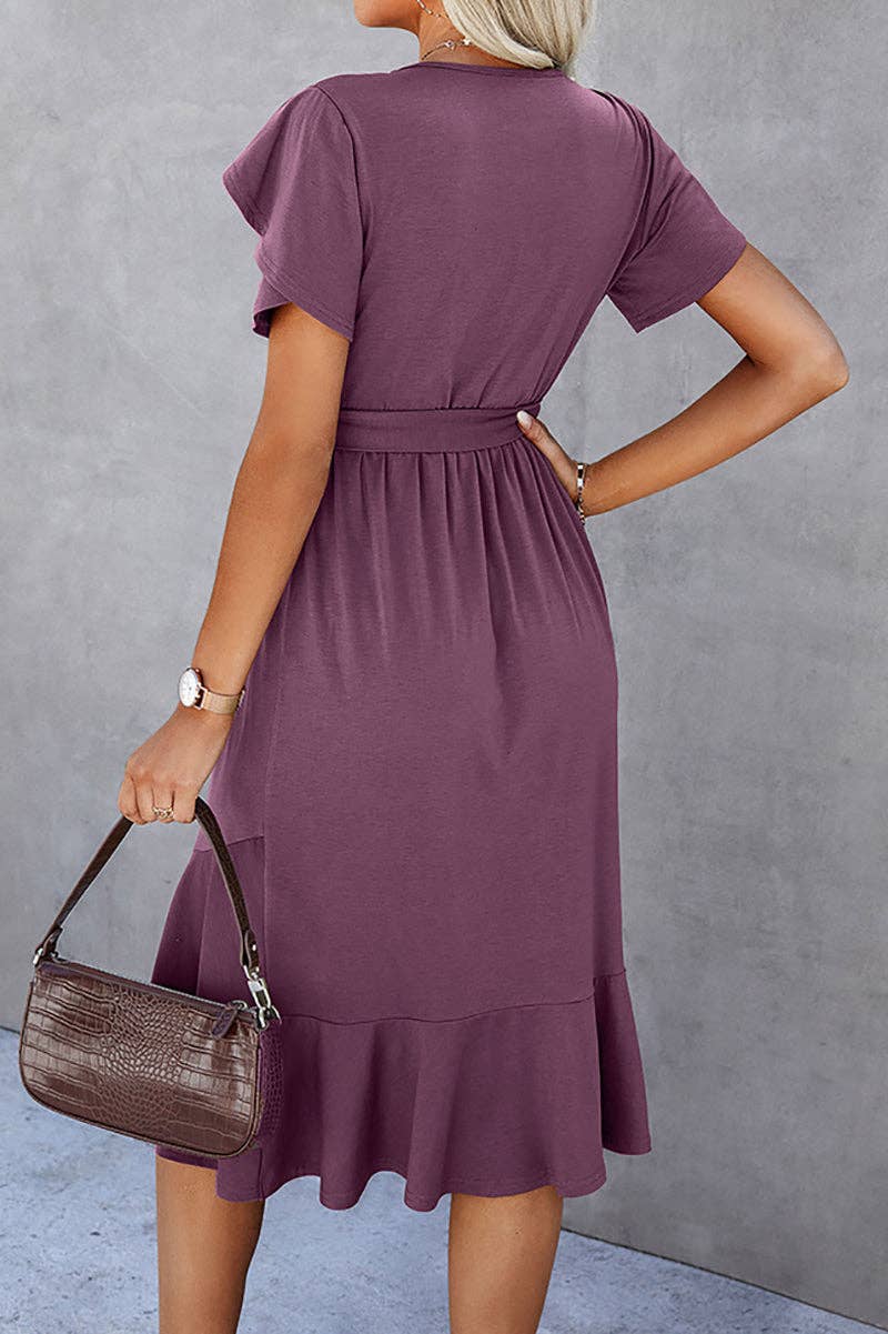 Scoop Neck Short Sleeve Midi Dress