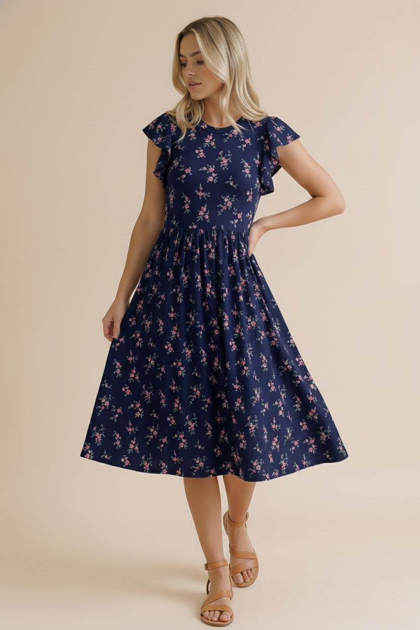 Folded Ruffle Short Sleeve Babydoll Dress