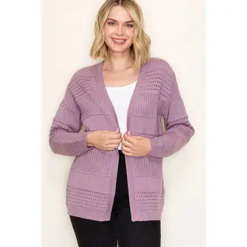 Open Front Pointelle Sweater Cardigan