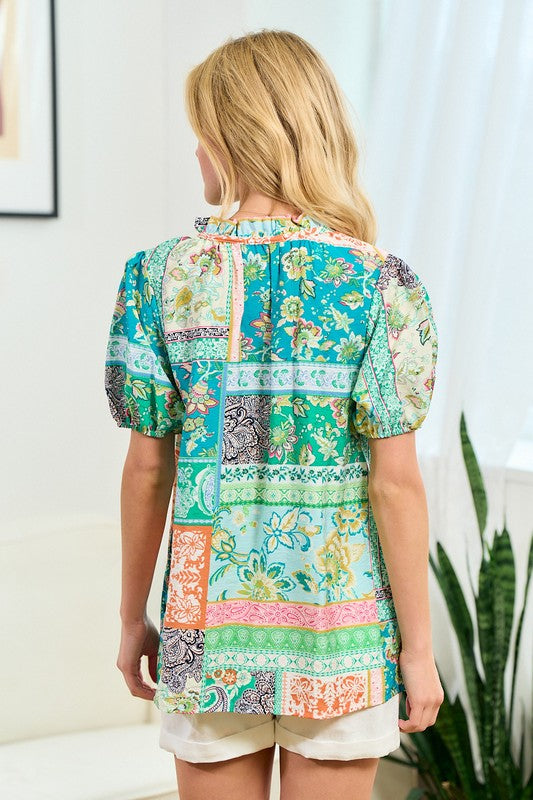 Looking For You Patchwork Print Top