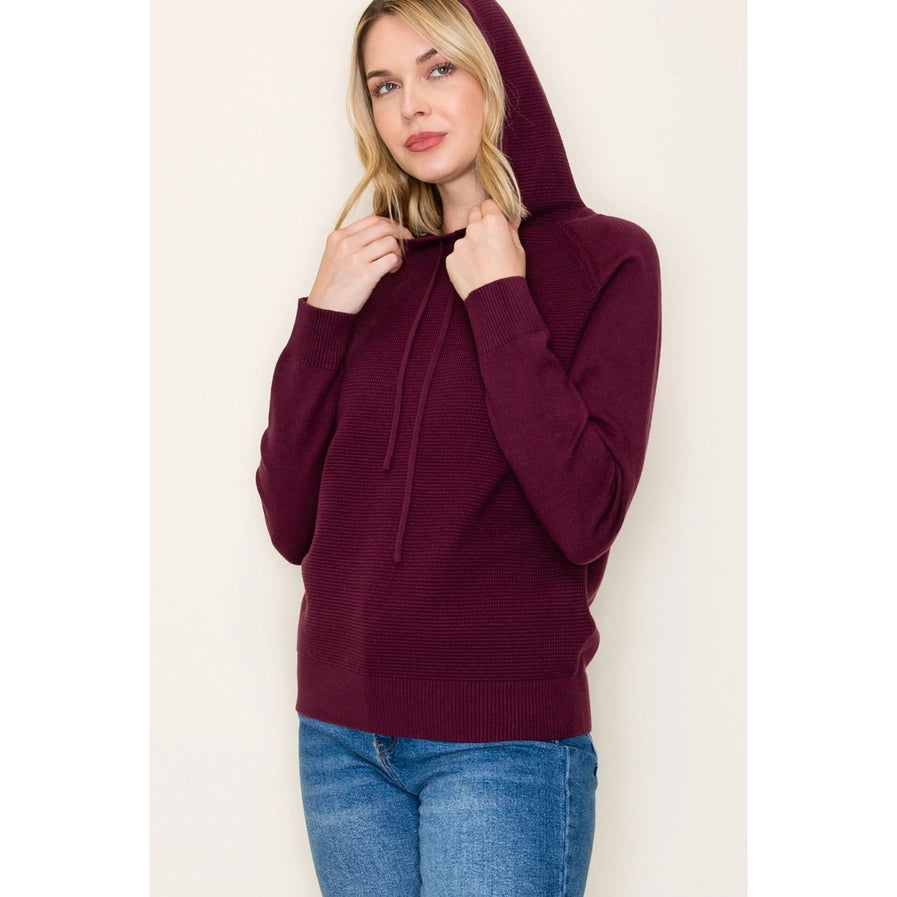 Waffle Textured Pullover Hoodie Sweater