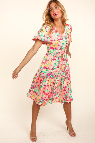 Fit and Flare Tiered Floral Midi Dress