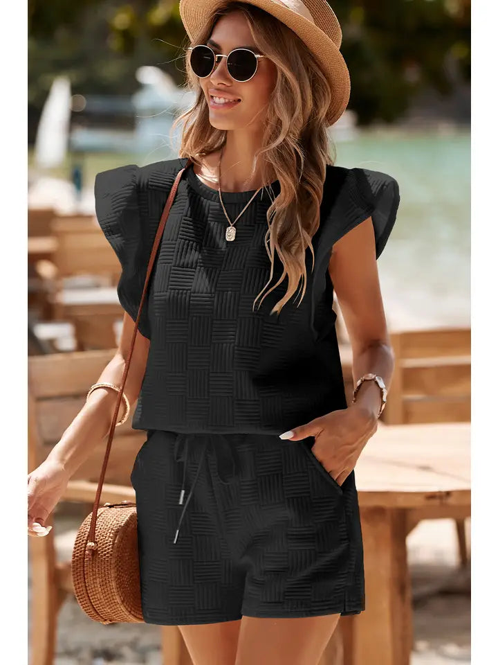 Ruffled Sleeve Tee & Drawstring Short Set